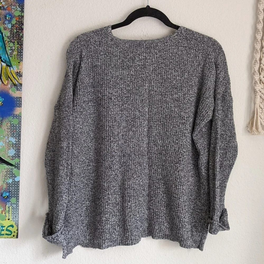Madewell Oceanside Sweater Gray Knit Vneck High Low Hem Sz XS